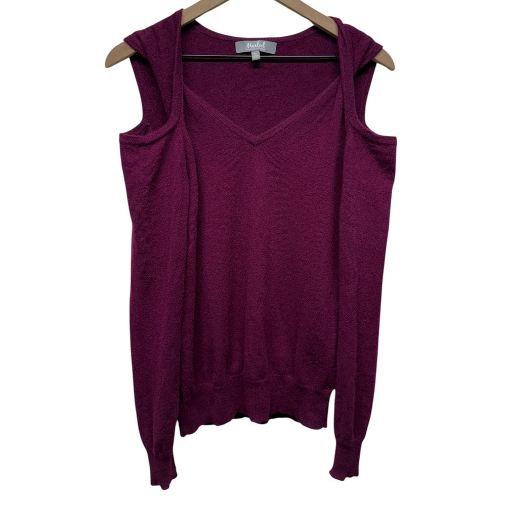 Marled 100%‎ Cashmere Sweater Women M Cold Shoulder Twist Pullover Purple V-Neck